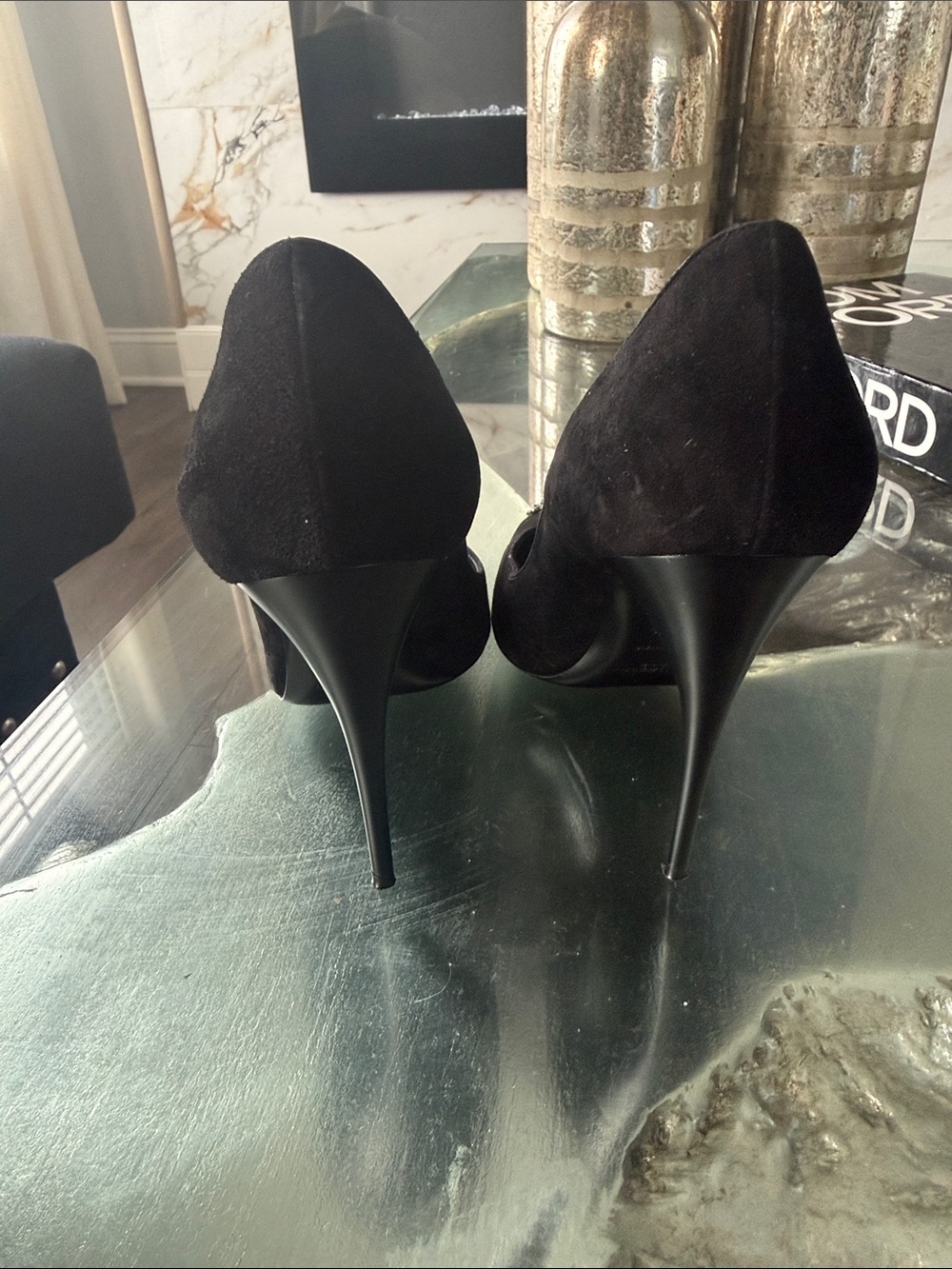 Saint Laurent Black Cashmere Pointed Toe Pump with Turquoise Accent Stone - Picture 6 of 12